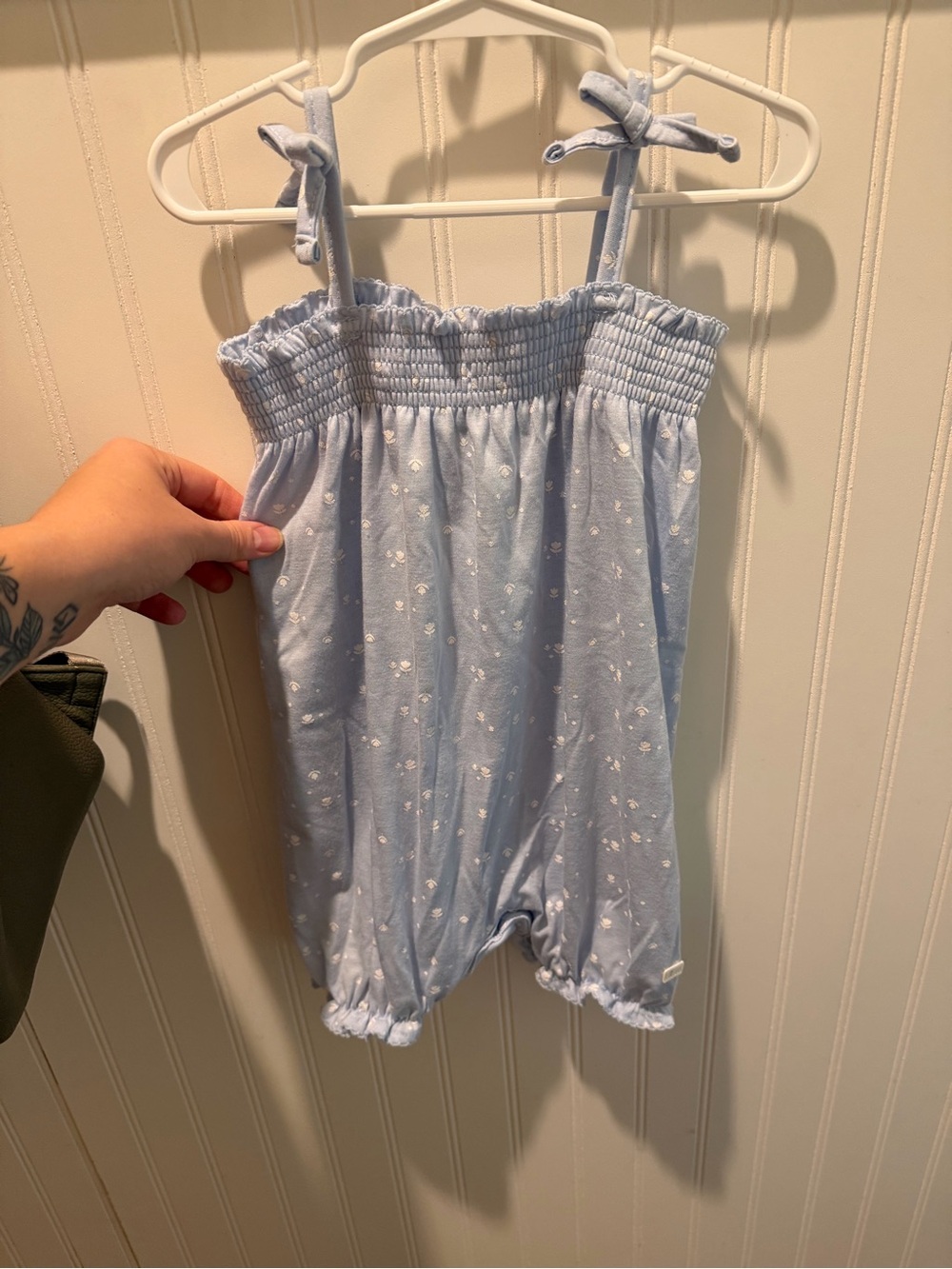 7 for all mankind toddler Light Blue Smocked Bubble Romper - Picture 1 of 3